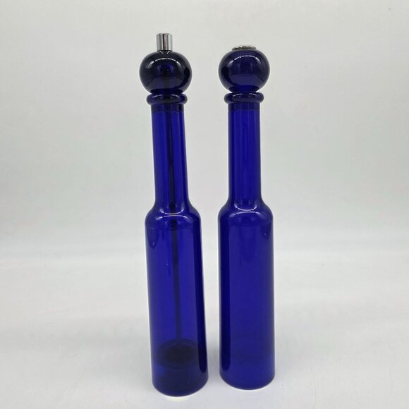 Cobalt Blue Lucite Salt & Pepper Shakers by Olde Thompson Cylinder Shape 11" - Picture 5 of 10